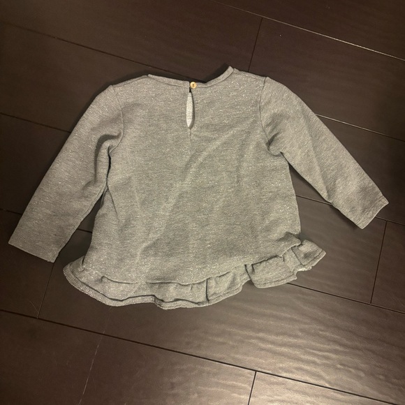 H&M gray & gold glitter & sequin “Love” ruffle hem sweater 12-18M EUC - Picture 2 of 3